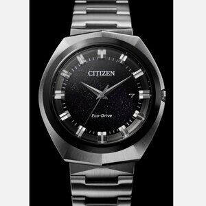 Citizen 43mm Mens Sport Luxury Eco-Drive Silver Stainless Steel Watch